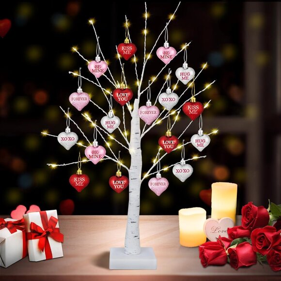 Other - Timer] Valentines Decor 24 Inch Valentines Decorations Lighted Tree with 18 Hear